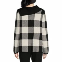 Hot Sale 🤩 Investments Petite Size Checked Print Long Sleeve Envelope Neck Sweater Black Toreador Check 🛒 -Investments Shop unnamed file 1317