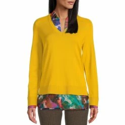 Best deal 🔔 Investments Long Sleeve Printed V-Neck Layered Twofer Top Surf The Web 👍