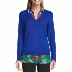 Best deal 🔔 Investments Long Sleeve Printed V-Neck Layered Twofer Top Surf The Web 👍 -Investments Shop unnamed file 1322