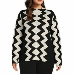 Coupon 🔔 Investments Plus Size Chevron Print Long Sleeve Funnel Mock Neck Sweater Black/jolly Green Chevron 👍 -Investments Shop unnamed file 1340