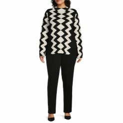 Coupon 🔔 Investments Plus Size Chevron Print Long Sleeve Funnel Mock Neck Sweater Black/jolly Green Chevron 👍 -Investments Shop unnamed file 1342