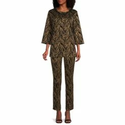 Hot Sale 🤩 Slim Factor By Investments Animal Print 3/4 Sleeve Novelty Trim Chain Crew Neck Side Slit Coordinating Top Zebra Peaks 🛒 -Investments Shop unnamed file 1350