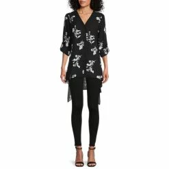 Deals 🎁 Slim Factor By Investments Woven V-Neck 3/4 Roll-Tab Sleeve Handkerchief Hem Floral Print Tunic Scattered Floral ⭐ -Investments Shop unnamed file 1355