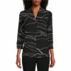 New 🎁 Investments Caroline Signature Linear Ripple V-Neck 3/4 Sleeve Button Front Top ✨