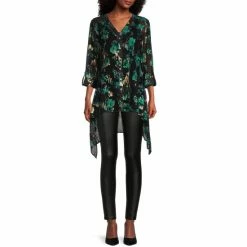 Discount 🎉 Slim Factor By Investments Gold Foiled Floral Print V-Neck High-Low Button Front Blouse Gold Floral 🛒 -Investments Shop unnamed file 1365
