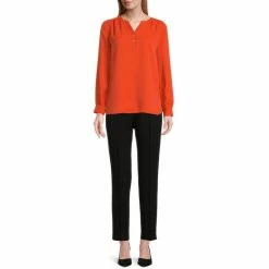 Cheapest 👍 Investments Petite Size Woven Long Sleeve Y-Neck Button Front Top Surf The Web 🔥 -Investments Shop unnamed file 1371