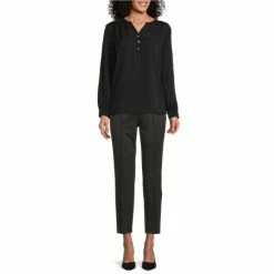 Cheapest 👍 Investments Petite Size Woven Long Sleeve Y-Neck Button Front Top Surf The Web 🔥 -Investments Shop unnamed file 1374