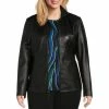 Hot Sale 🔥 Investments Plus Size Genuine Lamb Leather Stand Collar Long Sleeve Zip Front Jacket Black ✨