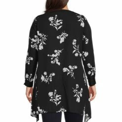 Best Sale ❤️ Slim Factor By Investments Plus Size Woven Floral Print V-Neck 3/4 Roll-Tab Sleeve Handkerchief Hem Tunic Scattered Floral 🛒 -Investments Shop unnamed file 1393
