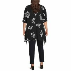Best Sale ❤️ Slim Factor By Investments Plus Size Woven Floral Print V-Neck 3/4 Roll-Tab Sleeve Handkerchief Hem Tunic Scattered Floral 🛒 -Investments Shop unnamed file 1395