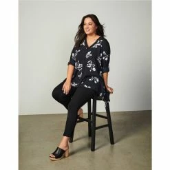 Best Sale ❤️ Slim Factor By Investments Plus Size Woven Floral Print V-Neck 3/4 Roll-Tab Sleeve Handkerchief Hem Tunic Scattered Floral 🛒 -Investments Shop unnamed file 1397
