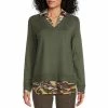 Cheap 🔥 Investments Long Sleeve Abstract Printed V-Neck Two-Fer Top Ante Green 🤩