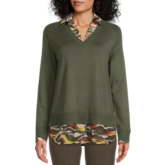 Cheap ๐ฅ Investments Long Sleeve Abstract Printed V-Neck Two-Fer Top Ante Green ๐คฉ 1 Cheap ๐ฅ Investments Long Sleeve Abstract Printed V-Neck Two-Fer Top Ante Green ๐คฉ