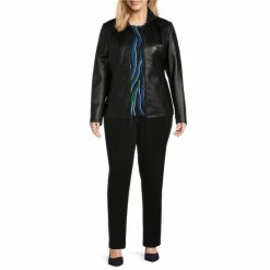 Hot Sale 🔥 Investments Plus Size Genuine Lamb Leather Stand Collar Long Sleeve Zip Front Jacket Black ✨ -Investments Shop unnamed file 140