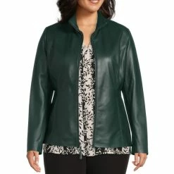 Hot Sale 🔥 Investments Plus Size Genuine Lamb Leather Stand Collar Long Sleeve Zip Front Jacket Black ✨ -Investments Shop unnamed file 141