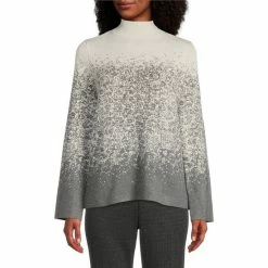 Coupon ⭐ Investments Petite Size Ombre Funnel Mock Neck Long Sleeve Sweater White/grey Ombre ✨