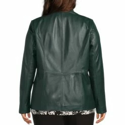 Hot Sale 🔥 Investments Plus Size Genuine Lamb Leather Stand Collar Long Sleeve Zip Front Jacket Black ✨ -Investments Shop unnamed file 142