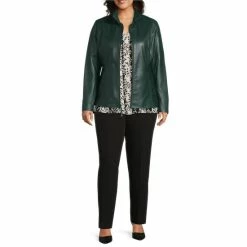 Hot Sale 🔥 Investments Plus Size Genuine Lamb Leather Stand Collar Long Sleeve Zip Front Jacket Black ✨ -Investments Shop unnamed file 143