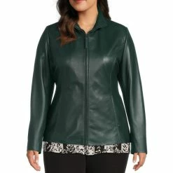 Hot Sale 🔥 Investments Plus Size Genuine Lamb Leather Stand Collar Long Sleeve Zip Front Jacket Black ✨ -Investments Shop unnamed file 144