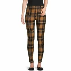 Hot Sale โค๏ธ Slim Factor By Investments No Waist Plaid Print Stretch Leggings Red Plaid ๐