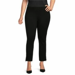 Best deal 🛒 Slim Factor By Investments Plus Size Classic Waist Wide Cuff Zipper Detail Ankle Pants Black 🌟