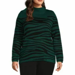 Hot Sale 🤩 Investments Plus Size Zebra Print Envelope Neck Long Sleeve Sweater Botanical Zebra 😍