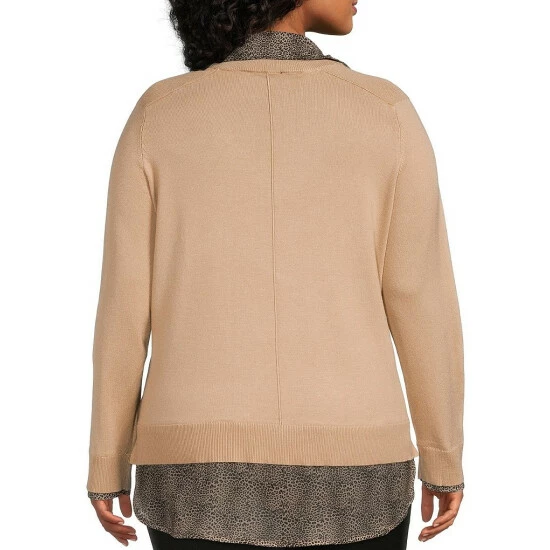 Best Pirce 🤩 Investments Plus Size Cheetah Print Long Sleeve V-Neck Two-Fer Top Nomad 🥰 2 Best Pirce 🤩 Investments Plus Size Cheetah Print Long Sleeve V-Neck Two-Fer Top Nomad 🥰 - Image 2