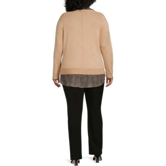 Best Pirce 🤩 Investments Plus Size Cheetah Print Long Sleeve V-Neck Two-Fer Top Nomad 🥰 4 Best Pirce 🤩 Investments Plus Size Cheetah Print Long Sleeve V-Neck Two-Fer Top Nomad 🥰 - Image 4