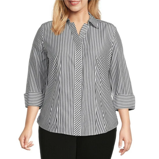 Cheapest ✔️ Investments Plus Size Taylor Gold Label Non Iron Point Collar 3/4 Sleeve Stripe Button Front 👕 Shirt Bold Stripe 🔔 1 Cheapest ✔️ Investments Plus Size Taylor Gold Label Non Iron Point Collar 3/4 Sleeve Stripe Button Front 👕 Shirt Bold Stripe 🔔