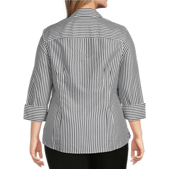 Cheapest ✔️ Investments Plus Size Taylor Gold Label Non Iron Point Collar 3/4 Sleeve Stripe Button Front 👕 Shirt Bold Stripe 🔔 2 Cheapest ✔️ Investments Plus Size Taylor Gold Label Non Iron Point Collar 3/4 Sleeve Stripe Button Front 👕 Shirt Bold Stripe 🔔 - Image 2