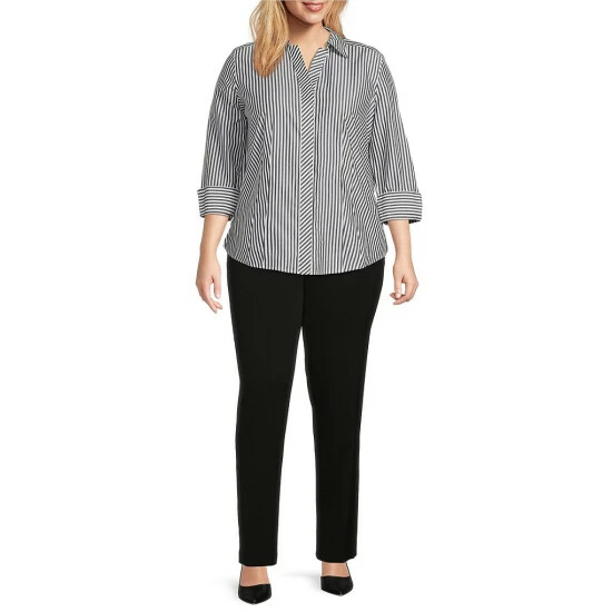 Cheapest ✔️ Investments Plus Size Taylor Gold Label Non Iron Point Collar 3/4 Sleeve Stripe Button Front 👕 Shirt Bold Stripe 🔔 3 Cheapest ✔️ Investments Plus Size Taylor Gold Label Non Iron Point Collar 3/4 Sleeve Stripe Button Front 👕 Shirt Bold Stripe 🔔 - Image 3