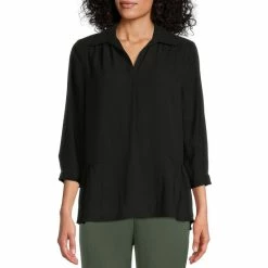 Brand new 🤩 Investments Woven Y-Neck 3/4 Sleeve Flounce Hem Top Avocado 🎉