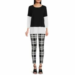 Hot Sale ❤️ Slim Factor By Investments No Waist Plaid Print Stretch Leggings Red Plaid 👍 -Investments Shop unnamed file 150