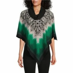 Buy 😍 Slim Factor By Investments Ikat Print Cowl Neck 3/4 Sleeve Layered Poncho Ikat Scarf Print 🤩