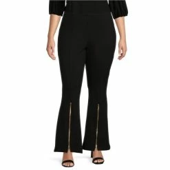 Cheapest ✔️ Slim Factor By Investments Plus Size No Waist Front Slit Flare Leg Zipper Detail Ponte Pants Black 🛒