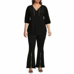 Cheapest ✔️ Slim Factor By Investments Plus Size No Waist Front Slit Flare Leg Zipper Detail Ponte Pants Black 🛒 -Investments Shop unnamed file 1505