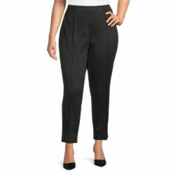 Cheapest ✔️ Investments Plus Size Black White Crosshatch Print Signature Ponte Ankle Pull-On Pants 🥰