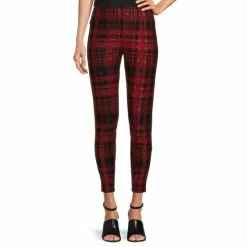 Hot Sale ❤️ Slim Factor By Investments No Waist Plaid Print Stretch Leggings Red Plaid 👍 -Investments Shop unnamed file 151