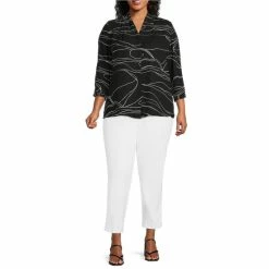 Flash Sale 🧨 Investments Plus Size Caroline Signature V-Neck 3/4 Sleeve Button Front Linear Ripple Print Top ⭐ -Investments Shop unnamed file 1515