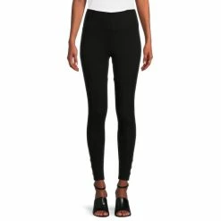 Discount ✔️ Slim Factor By Investments No Waist Gold Crest Button Embellished Hem Riding Pants Black ✔️