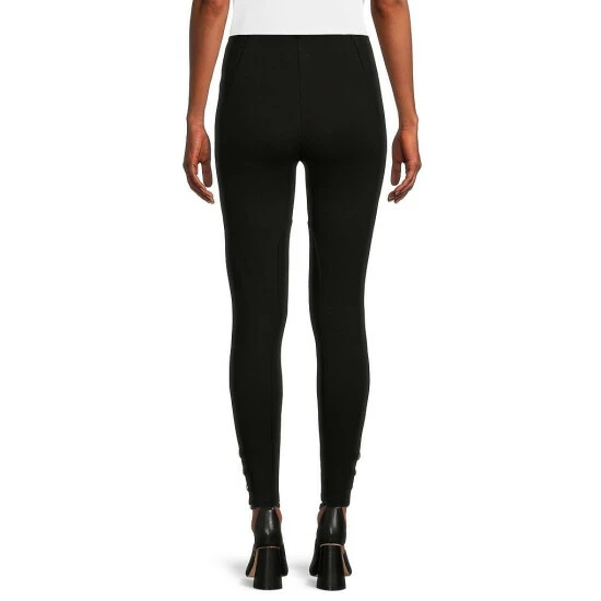 Discount ✔️ Slim Factor By Investments No Waist Gold Crest Button Embellished Hem Riding Pants Black ✔️ 2 Discount ✔️ Slim Factor By Investments No Waist Gold Crest Button Embellished Hem Riding Pants Black ✔️ - Image 2