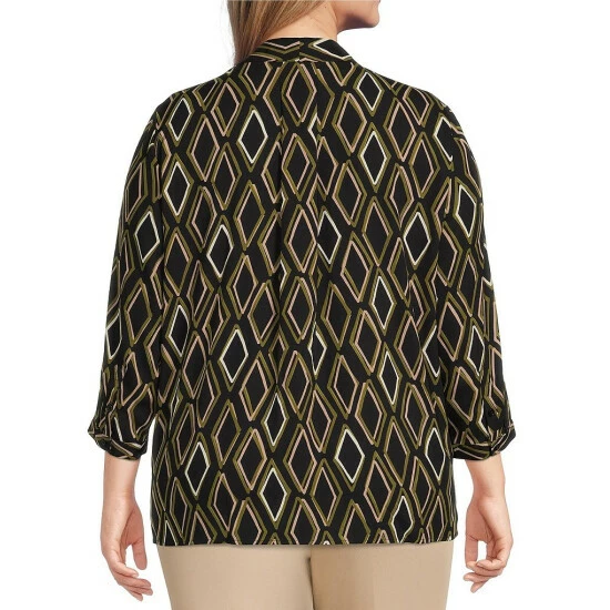 Cheapest ๐ Investments Plus Size Caroline Signature V-Neck 3/4 Sleeve Diamond Geo Print Button Front Top ๐ 2 Cheapest ๐ Investments Plus Size Caroline Signature V-Neck 3/4 Sleeve Diamond Geo Print Button Front Top ๐ - Image 2