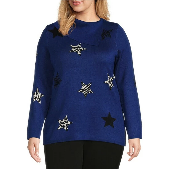 Budget ๐ Investments Plus Size Blue Stars Print Long Sleeve Envelope Neck Sweater ๐ 1 Budget ๐ Investments Plus Size Blue Stars Print Long Sleeve Envelope Neck Sweater ๐