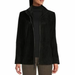 Cheap 🔔 Investments Genuine Suede Leather Stand Collar Long Sleeve Hidden Zip Front Jacket Windsor Wine ✨