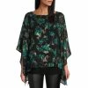 Top 10 👍 Slim Factor By Investments Gold Foiled Floral Print Boat Neck 3/4 Sleeve Layered Tunic Poncho Gold Floral 😀