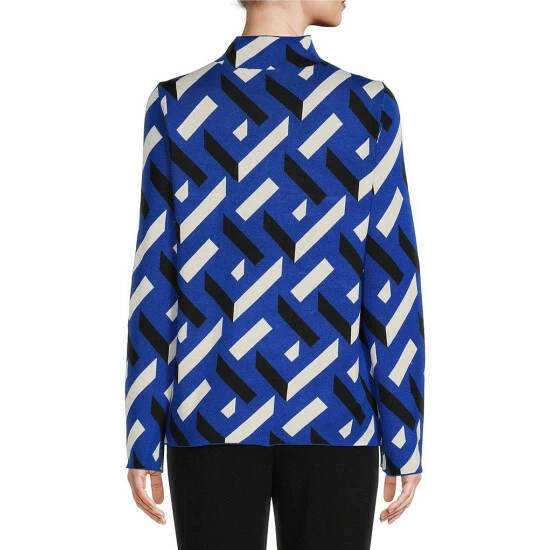Outlet ❤️ Investments Petite Size Brick Print Long Sleeve Funnel Mock Neck Sweater Blue Brick ⌛ 2 Outlet ❤️ Investments Petite Size Brick Print Long Sleeve Funnel Mock Neck Sweater Blue Brick ⌛ - Image 2