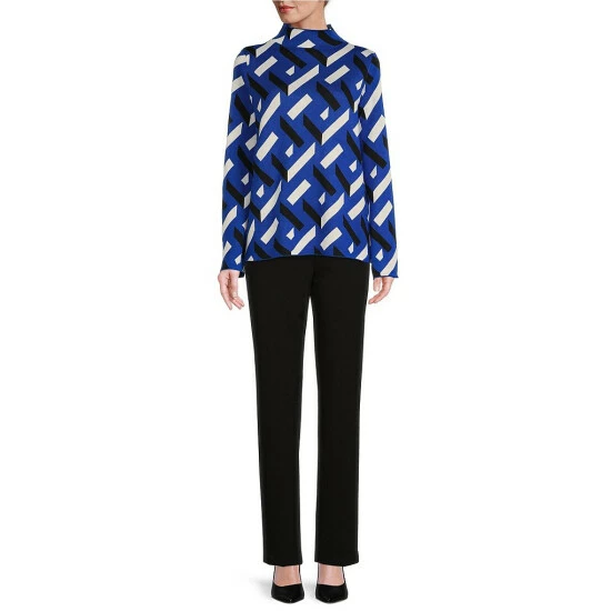 Outlet ❤️ Investments Petite Size Brick Print Long Sleeve Funnel Mock Neck Sweater Blue Brick ⌛ 3 Outlet ❤️ Investments Petite Size Brick Print Long Sleeve Funnel Mock Neck Sweater Blue Brick ⌛ - Image 3