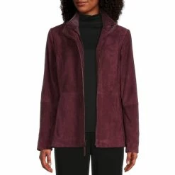 Cheap 🔔 Investments Genuine Suede Leather Stand Collar Long Sleeve Hidden Zip Front Jacket Windsor Wine ✨ -Investments Shop unnamed file 157