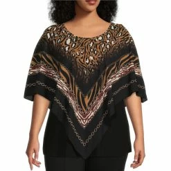 New 🌟 Slim Factor By Investments Plus Size Animal Print Round Neck 3/4 Sleeve Poncho Animal Link 🥰