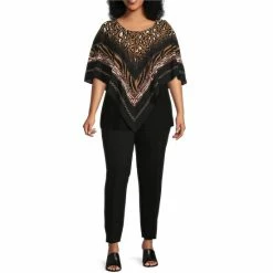 New 🌟 Slim Factor By Investments Plus Size Animal Print Round Neck 3/4 Sleeve Poncho Animal Link 🥰 -Investments Shop unnamed file 1572